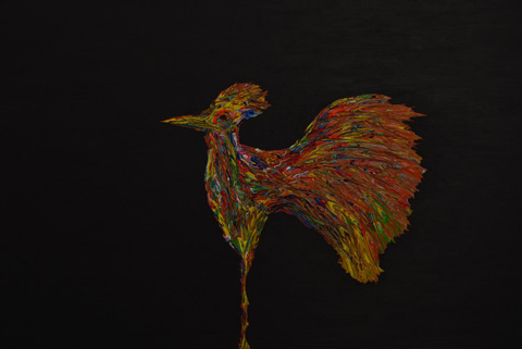 Fågeln som stod upp mot mörkret. 100x150 Akryl Blandteknik