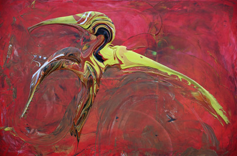 Fågel Fenix. Akryl på canvas, 100x150.